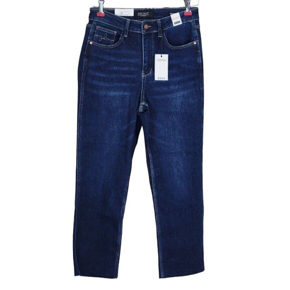 Judy Blue Cropped Straight Jeans Size 28 Raw Frayed Hem High Dark Side Slits New - Picture 1 of 13